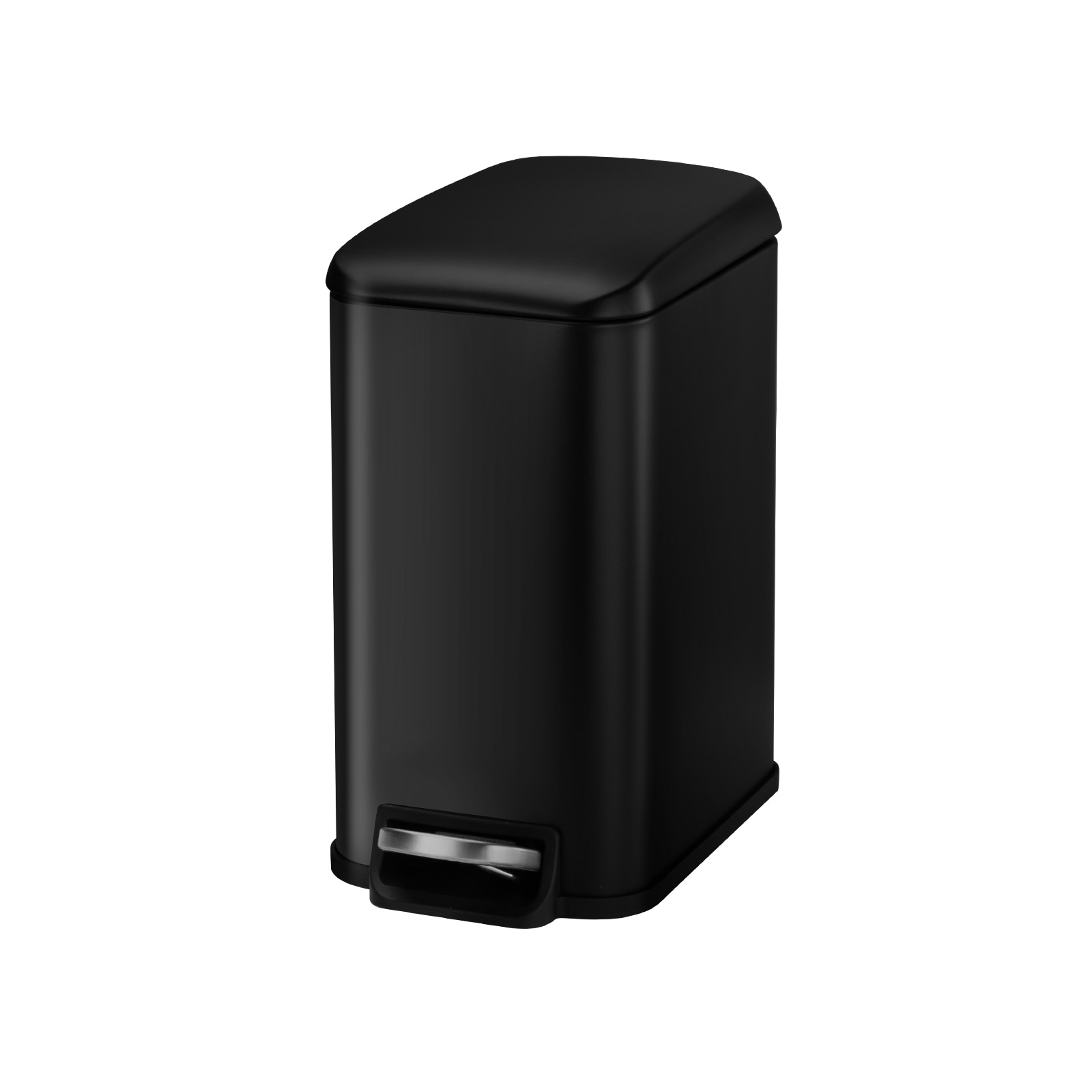 Slim Bathroom Trash Can With Step Pedal And Soft Close Lid Black_voghion.com